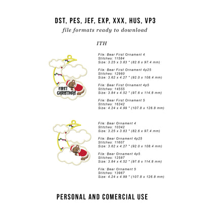 ITH Christmas Ornament for Baby with little Bear sleeping | In the Hoop Project-Kraftygraphy