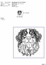 Load image into Gallery viewer, Bernese mountain dog face machine embroidery design, multiple file types and sizes, outline, sketch style-Kraftygraphy

