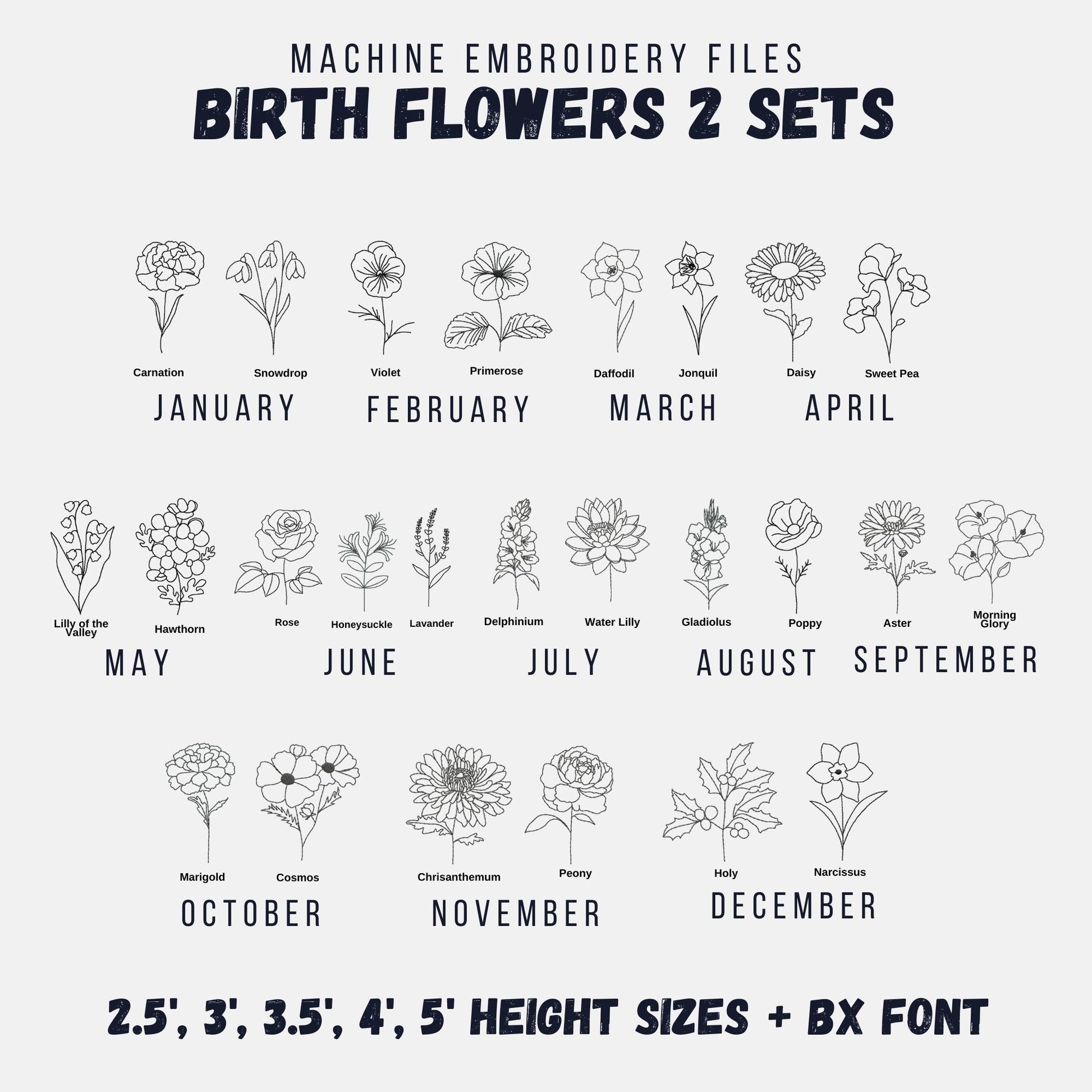 Floral Embroidery Designs for Mother’s Day – BX Script Font & Wildflower Extras for Machine Embroidery-Kraftygraphy