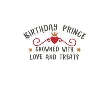 Load image into Gallery viewer, Cute birthday dog boy embroidery design for bandana - Birthday prince crowned with love and treats-Kraftygraphy
