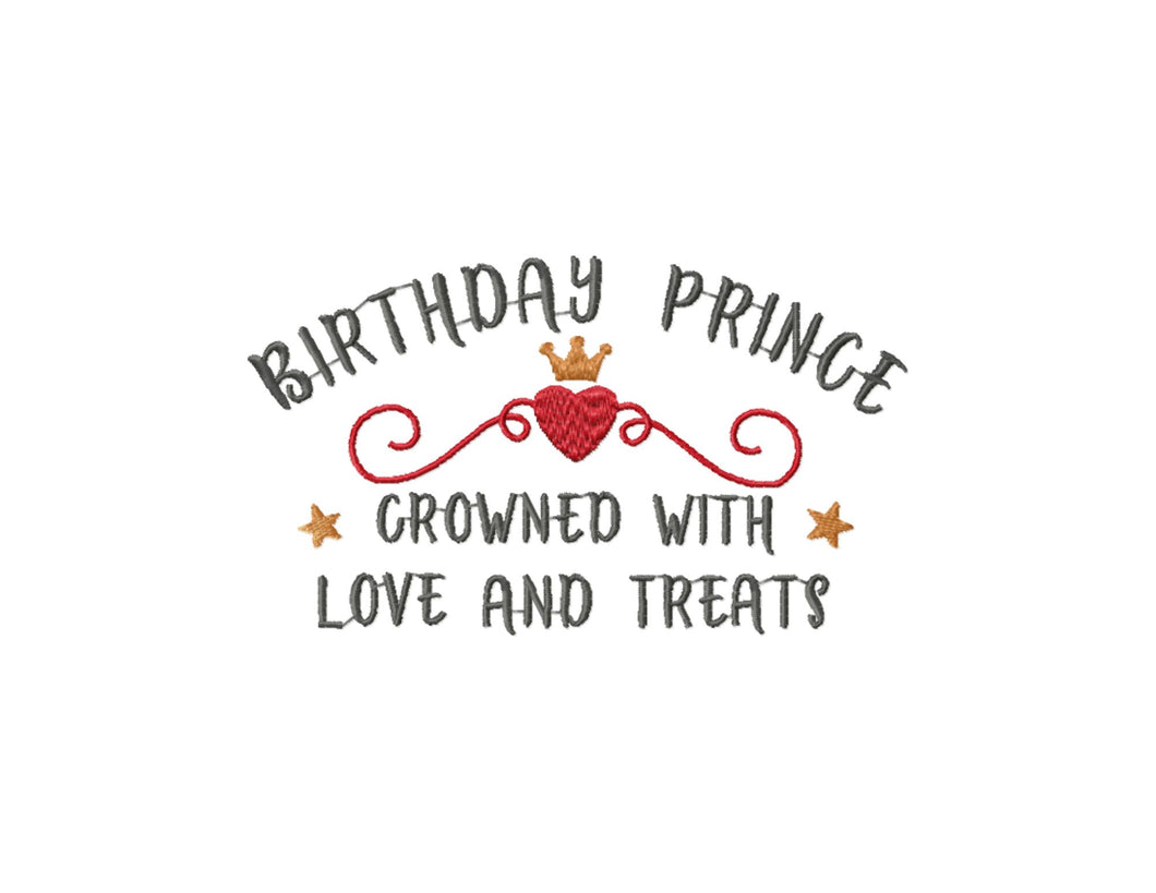 Cute birthday dog boy embroidery design for bandana - Birthday prince crowned with love and treats-Kraftygraphy