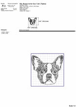 Load image into Gallery viewer, Boston terrier face machine embroidery design, multiple sizes and file types, sketch outline style-Kraftygraphy
