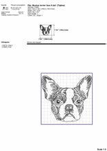Load image into Gallery viewer, Boston terrier face machine embroidery design, multiple sizes and file types, sketch outline style-Kraftygraphy
