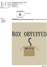Load image into Gallery viewer, Box obsessed - cat hiding in a box machine embroidery designs, funny cat sayings for bandana-Kraftygraphy
