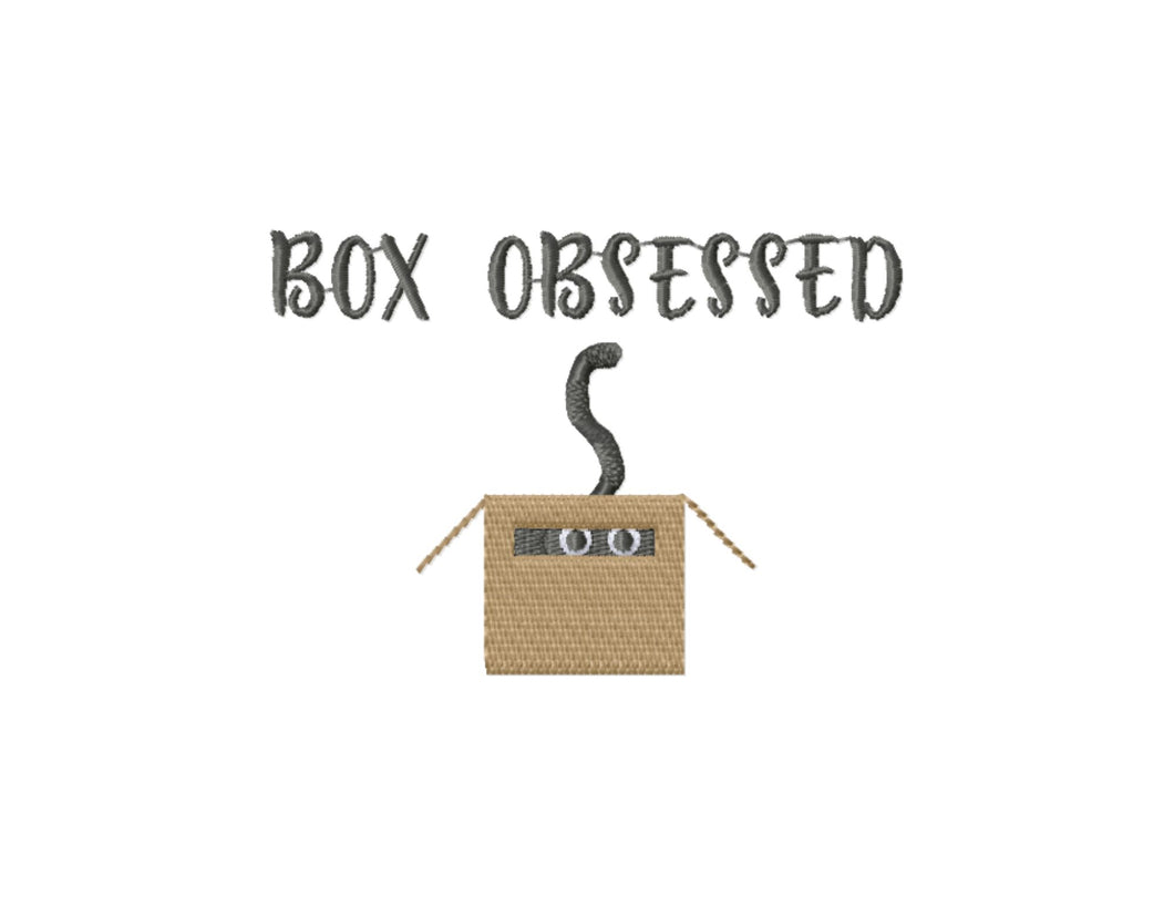 Box obsessed - cat hiding in a box machine embroidery designs, funny cat sayings for bandana-Kraftygraphy