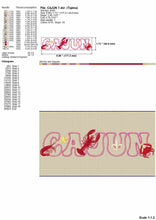 Load image into Gallery viewer, Cajun word applique embroidery designs with boiled crawfish, crabs, shirimp and acadian symbols-Kraftygraphy
