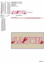 Load image into Gallery viewer, Cajun word applique embroidery designs with boiled crawfish, crabs, shirimp and acadian symbols-Kraftygraphy
