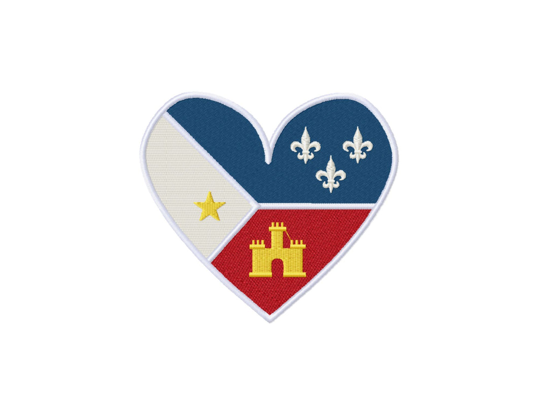 Acadian flag heart embroidery design fill stitch, Cajun embroidery patterns-Kraftygraphy