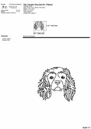 Cavalier king charles spaniel face machine embroidery design, multiple sizes and file types, sketch outline style-Kraftygraphy