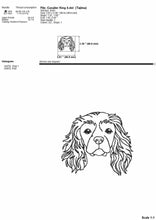 Load image into Gallery viewer, Cavalier king charles spaniel face machine embroidery design, multiple sizes and file types, sketch outline style-Kraftygraphy
