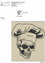 Load image into Gallery viewer, Goth chef embroidery design, skull with cooking hat embroidery files-Kraftygraphy
