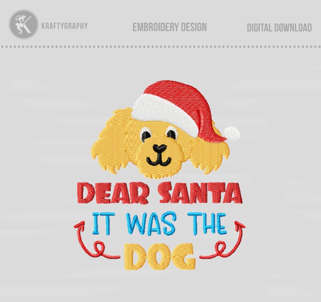 Funny Kids Christmas Embroidery Designs, Dog Face With Santa Hat Embroidery Patterns, Cute Christmas Embroidery Sayings for Kids, Cartoon Dog Pes Files-Kraftygraphy