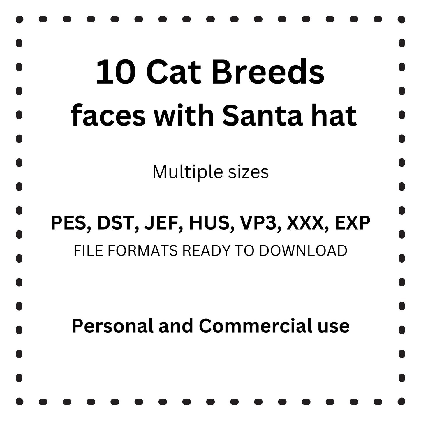 10 Cat Breeds with Santa Hats – Single Line Outline Embroidery Designs for Machine Embroidery (Multiple Sizes & File Types)-Kraftygraphy