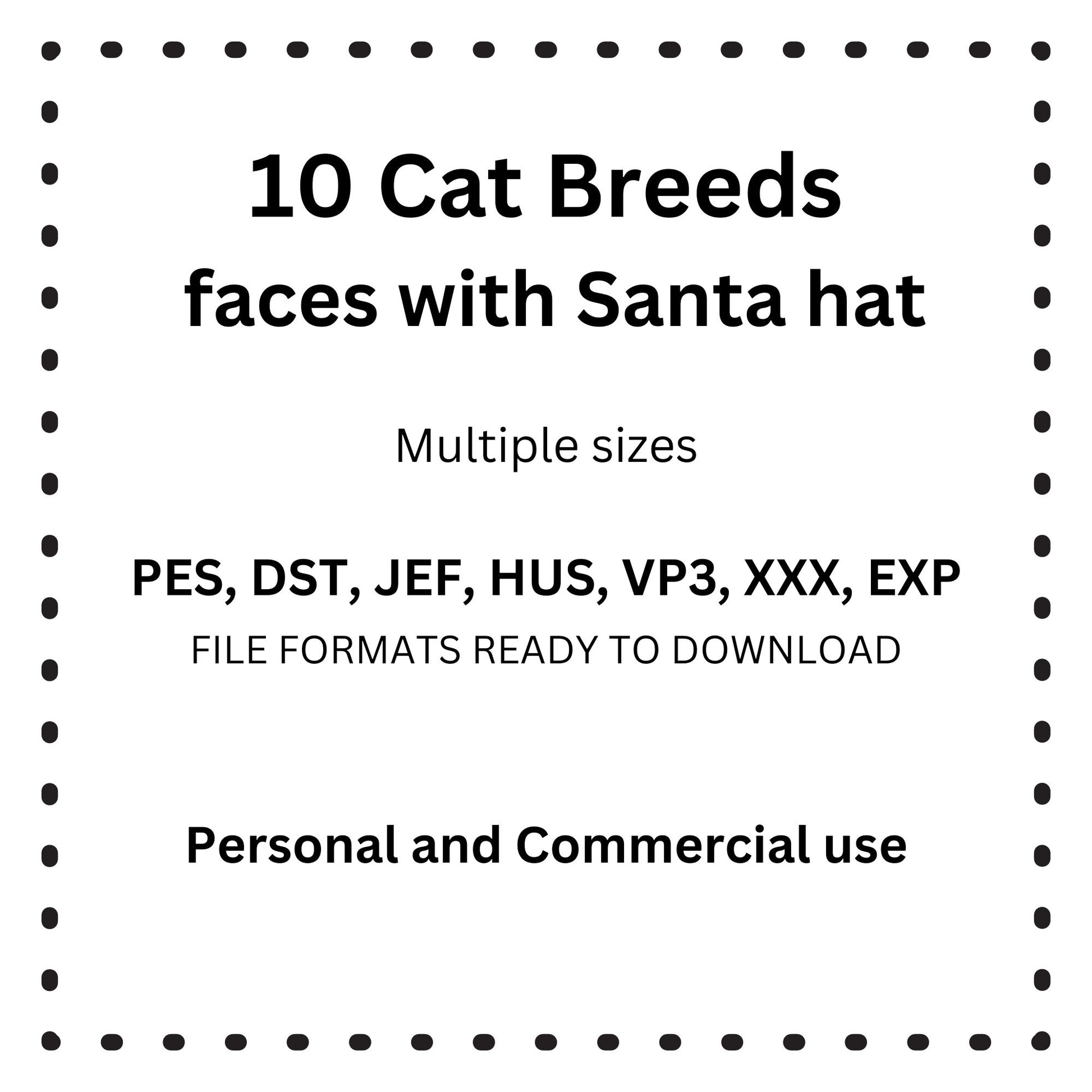 10 Cat Breeds with Santa Hats – Single Line Outline Embroidery Designs for Machine Embroidery (Multiple Sizes & File Types)-Kraftygraphy