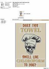 Load image into Gallery viewer, Halloween embroidery design with cook skeleton with hat, funny saying for kitchen-Kraftygraphy
