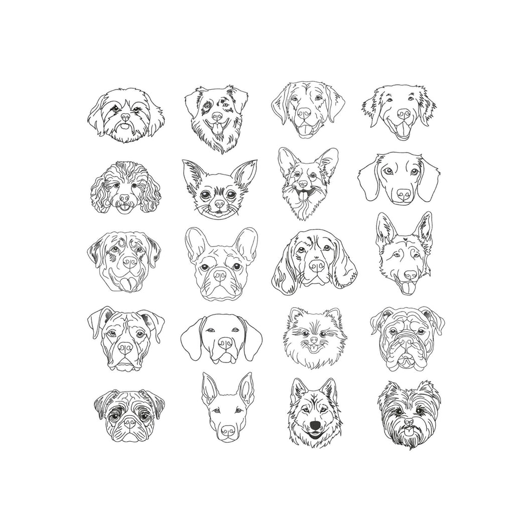 30 Dog Face Machine Embroidery Designs Bundle-Kraftygraphy