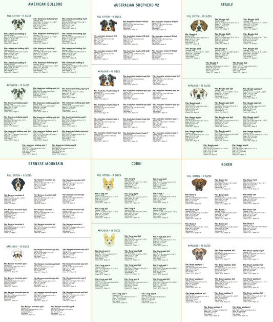 Colorful Dog Faces Embroidery Designs Bundle – Volume 1 - Applique & Fill Stitch, Multi-Breed-Kraftygraphy