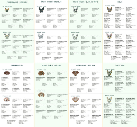 Colorful Dog Faces Embroidery Designs Bundle – Volume 2 Applique & Fill Stitch, Multiple Breeds & Coat Colors-Kraftygraphy