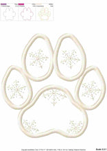 Load image into Gallery viewer, Paw print with snowflakes applique machine embroidery design, 7 sizes, multiple file types-Kraftygraphy
