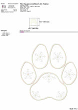 Load image into Gallery viewer, Paw print with snowflakes applique machine embroidery design, 7 sizes, multiple file types-Kraftygraphy
