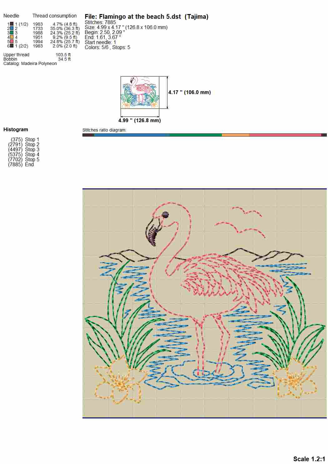 Pink flamingo at the lake machine embroidery design scene - sketch style-Kraftygraphy