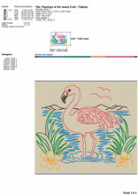 Load image into Gallery viewer, Pink flamingo at the lake machine embroidery design scene - sketch style-Kraftygraphy

