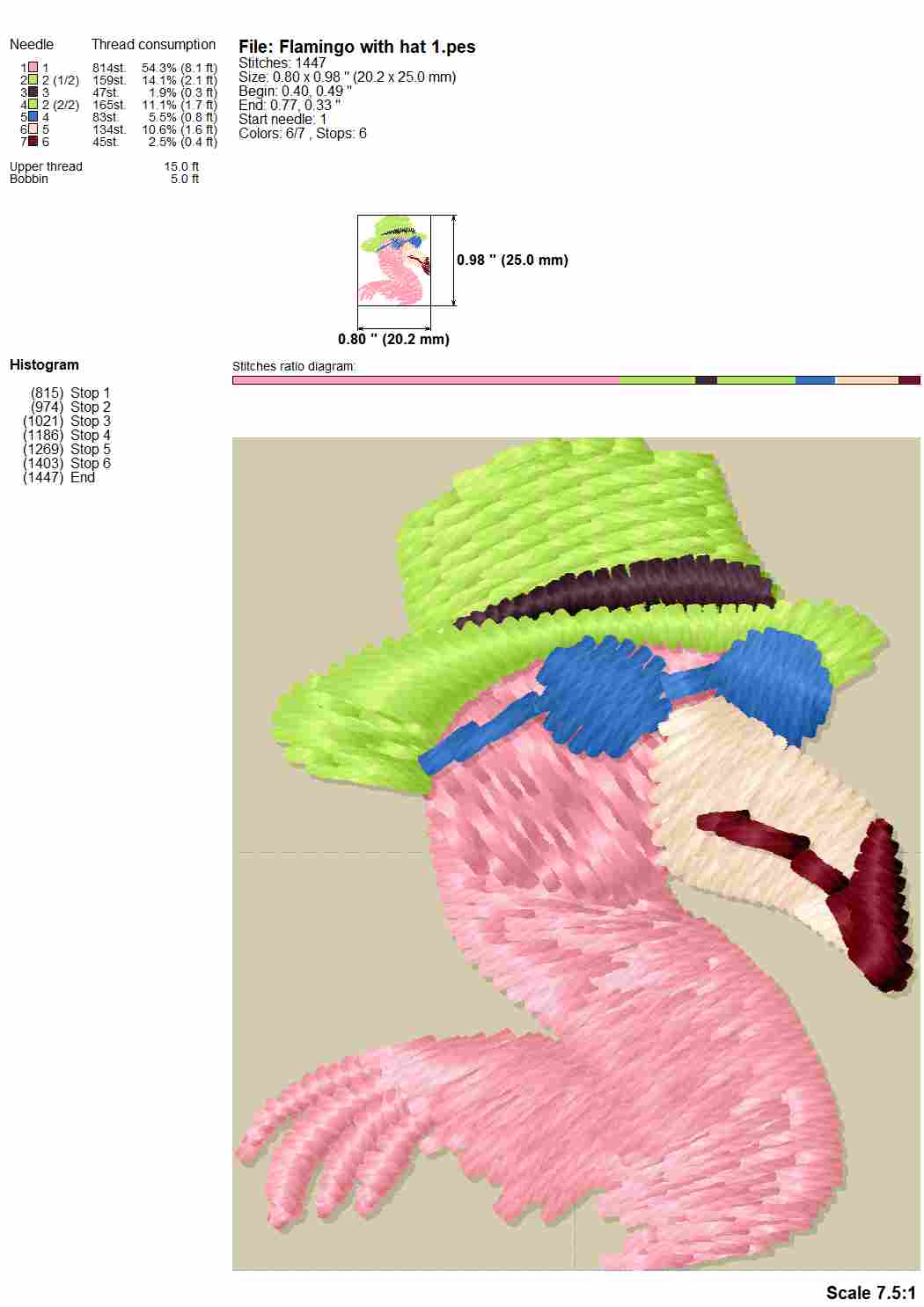 Funny flamingo with sunglasses machine embroidery design fill stitch-Kraftygraphy