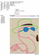 Load image into Gallery viewer, Funny flamingo with sunglasses and hat applique machine embroidery design-Kraftygraphy

