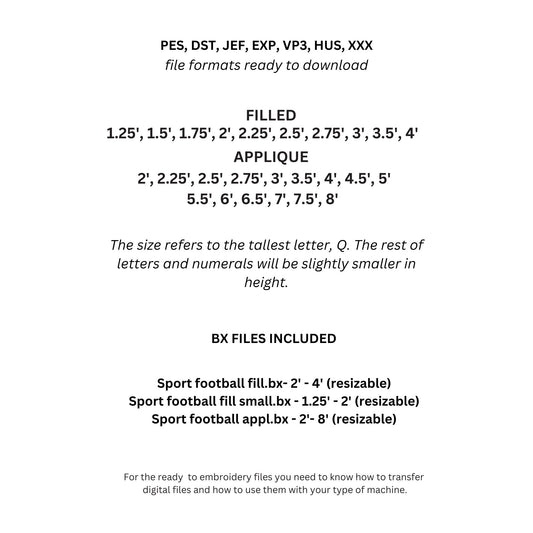 Football Font Machine Embroidery Designs – Sport Applique & Fill Stitch Alphabet with BX Font, Multiple Sizes & File Format-Kraftygraphy