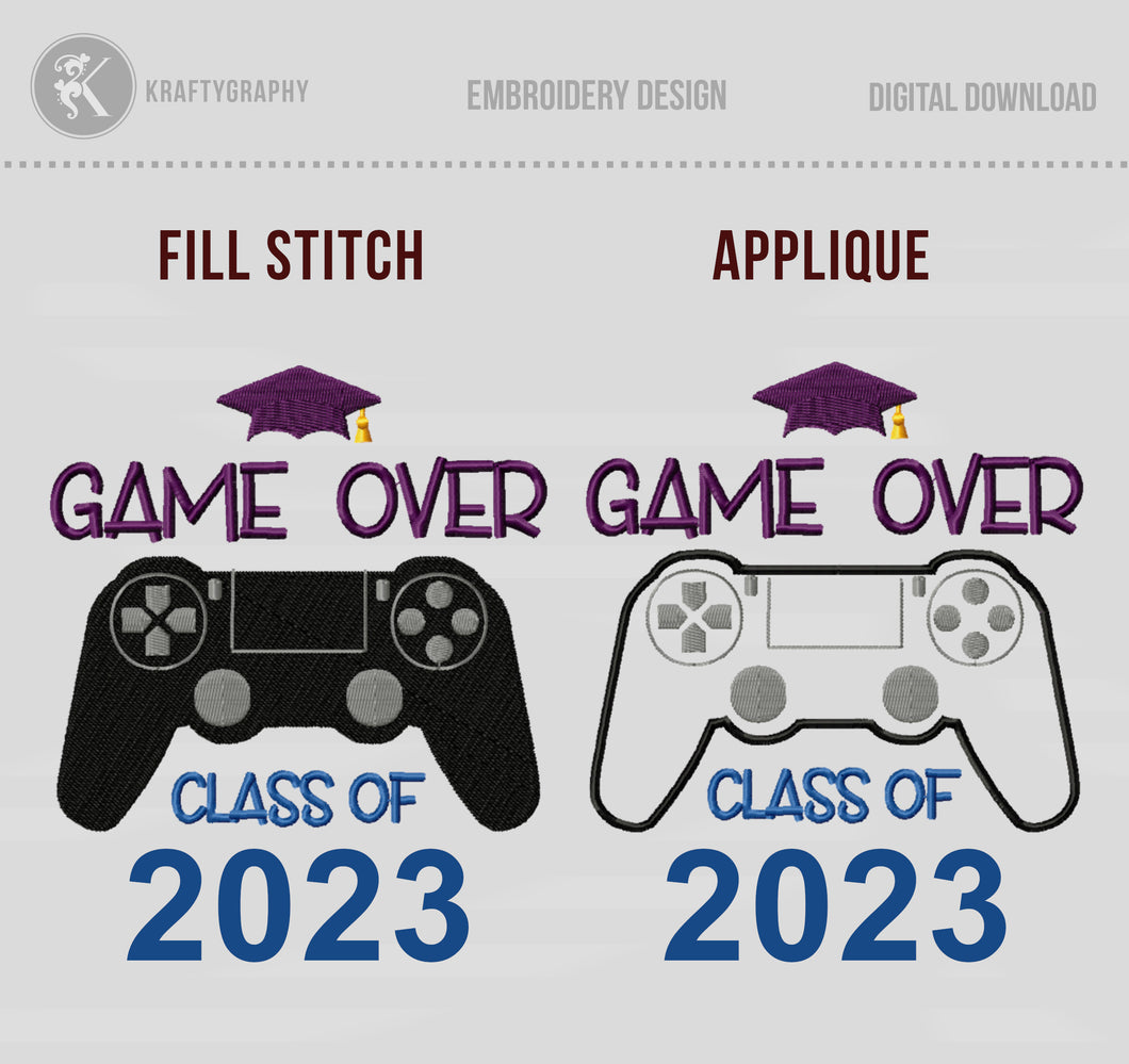Funny End of School Machine Embroidery Designs, Video Game Senior Embroidery Patterns, Console Controller Pes Files, Graduation Hus Files-Kraftygraphy