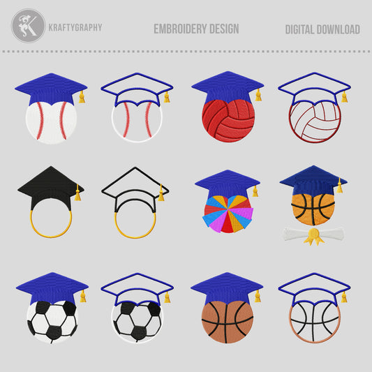 Class of Embroidery Designs Bundle – Graduation Cap, Senior Year, End of School Embroidery Patterns for Machine-Kraftygraphy