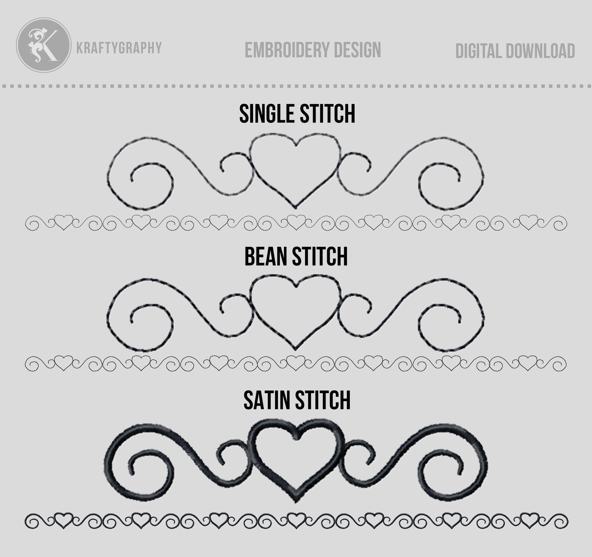 Heart Continuous Border Machine Embroidery Design – Decorative Element in Outline Style-Kraftygraphy