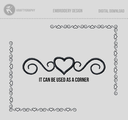 Heart Continuous Border Machine Embroidery Design – Decorative Element in Outline Style-Kraftygraphy