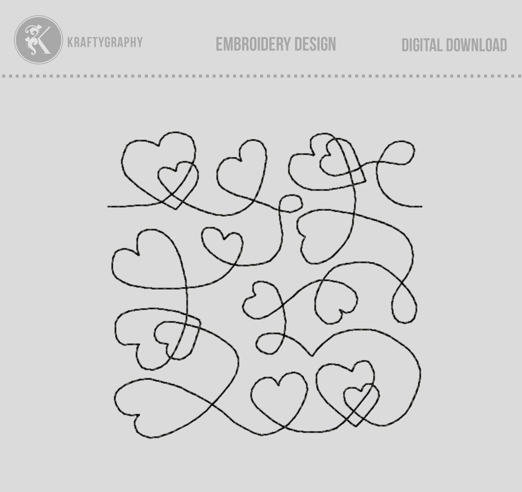 Hearts Quilting Machine Embroidery Design, Single and Triple Stitch Embroidery Patterns-Kraftygraphy
