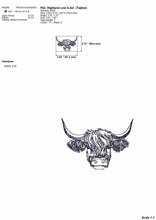 Load image into Gallery viewer, Highland cow face machine embroidery design, sketch style embroidery files, 8 sizes-Kraftygraphy
