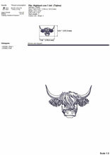 Load image into Gallery viewer, Highland cow face machine embroidery design, sketch style embroidery files, 8 sizes-Kraftygraphy
