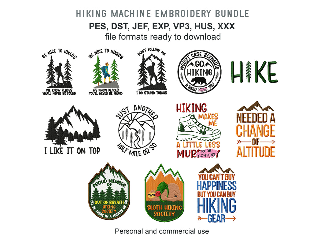 Hiking Machine Embroidery Designs Bundle, Funny Outdoor Embroidery Patterns, Hiker Pes Sayings-Kraftygraphy