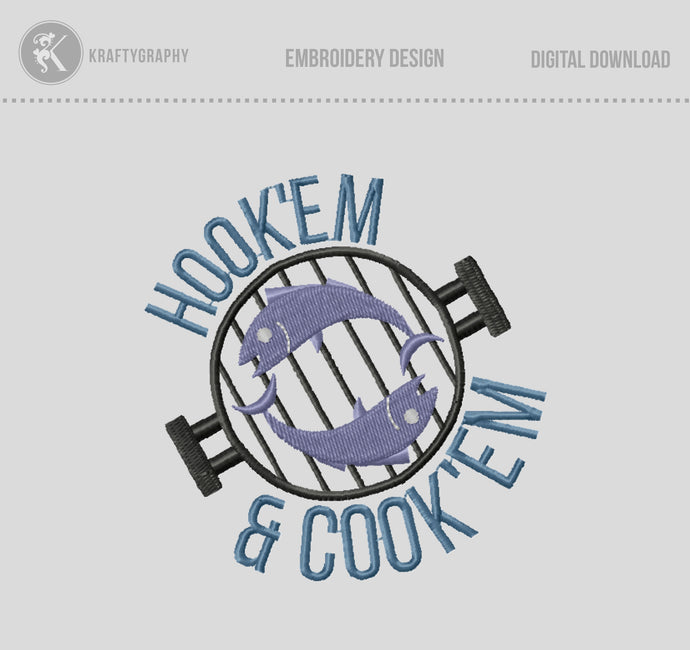Grill and bbq embroidery designs - Hook'em & Cook'em-Kraftygraphy