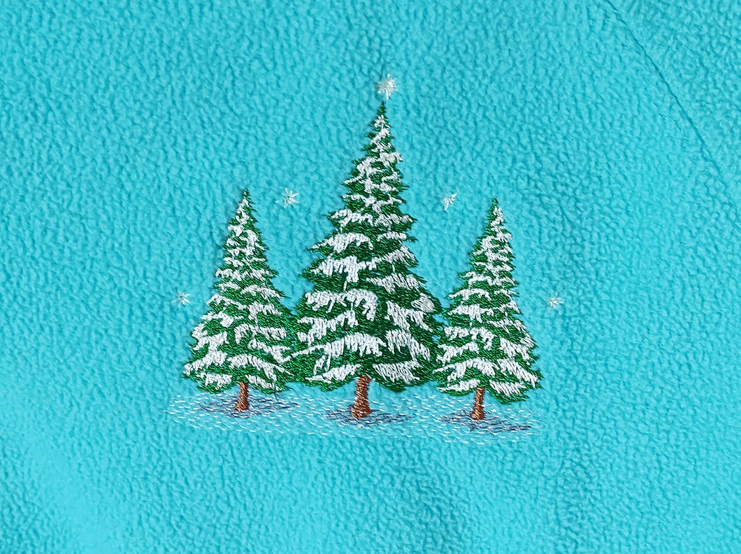 Winter scene machine embroidery design with pine trees covered in snow-Kraftygraphy