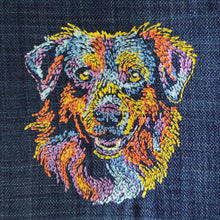 Load image into Gallery viewer, Australian shepherd cattle dog machine embroidery design colorful, bean stitch, 5 sizes-Kraftygraphy
