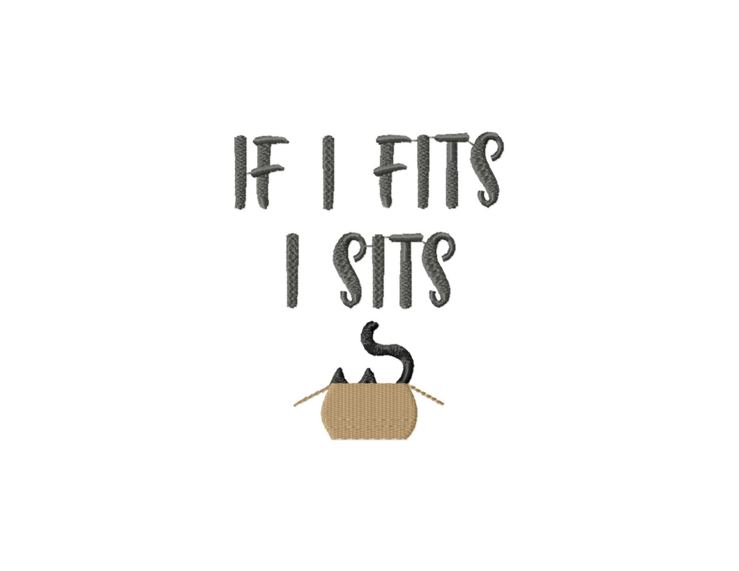If I fits I sits - hilarious cat joke machine embroidery design with a cat and box-Kraftygraphy