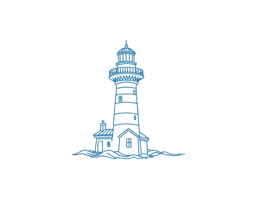 Lighthouse machine embroidery design outline for summer embroidery projects-Kraftygraphy