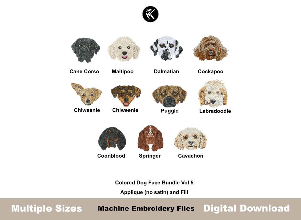 Colorful Dog Faces Machine Embroidery Designs Bundle-Kraftygraphy
