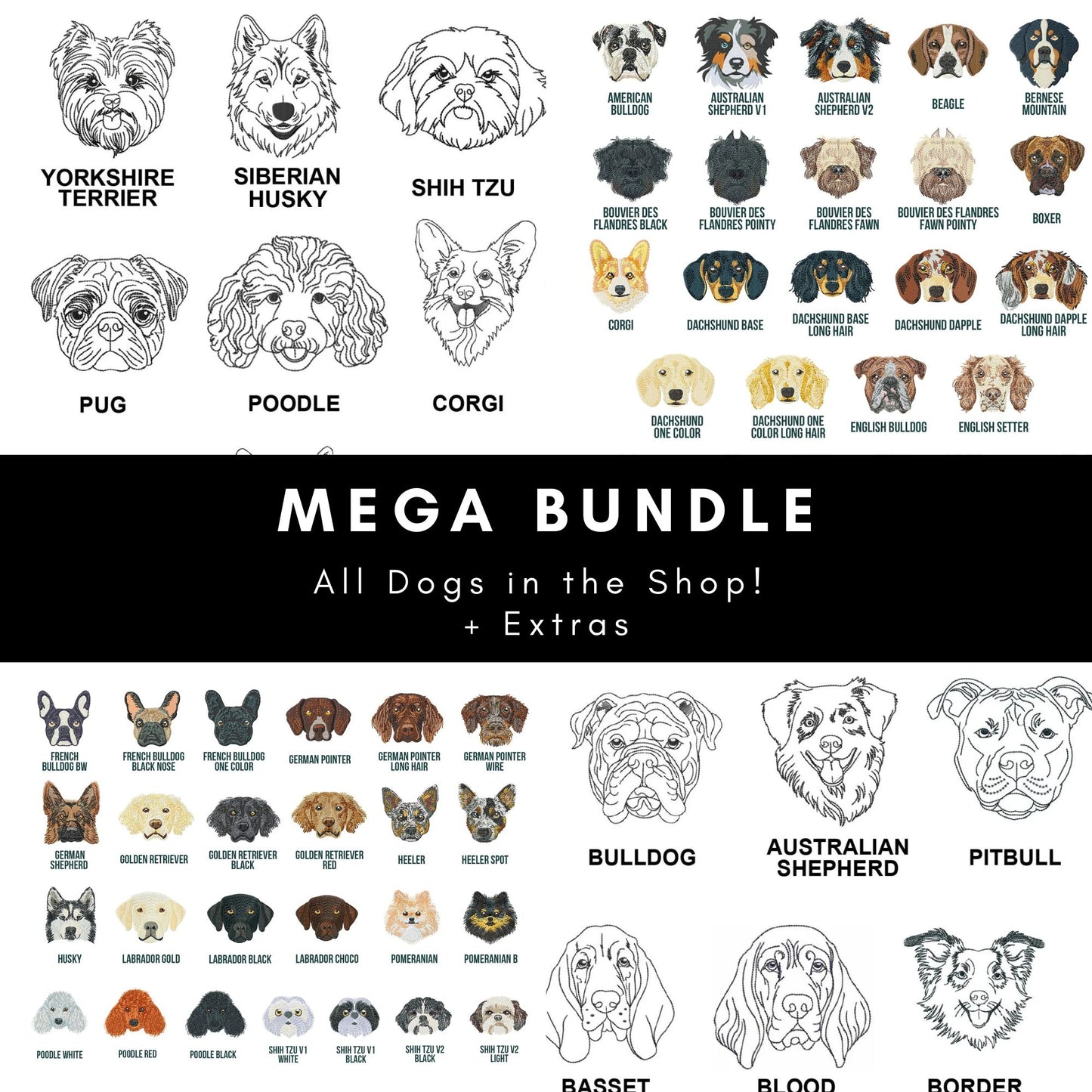 Dog Machine Embroidery Design Mega Bundle-Kraftygraphy