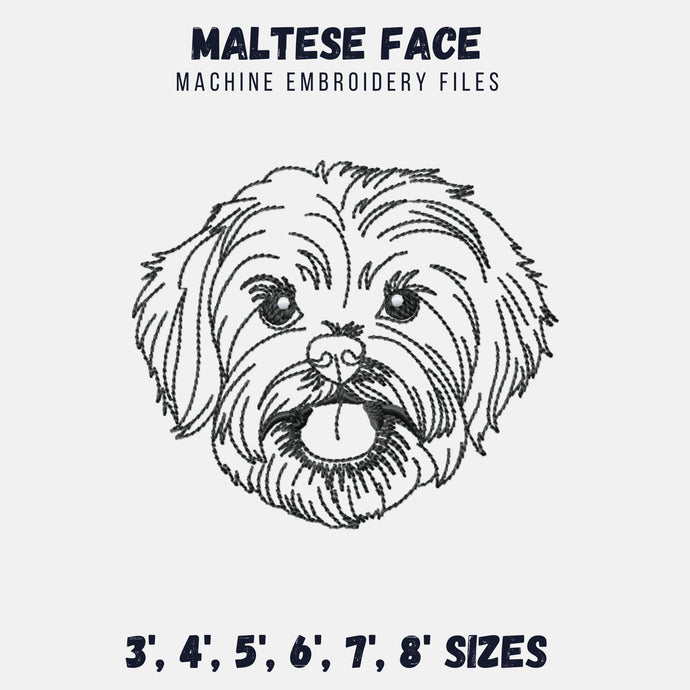 Maltese face machine embroidery design, multiple sizes and file types, outline sketch style-Kraftygraphy