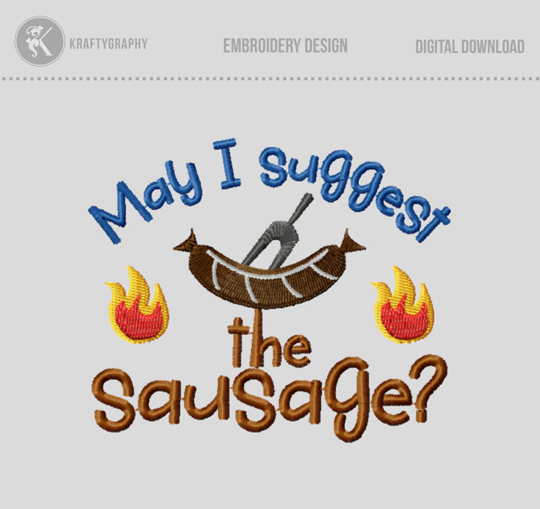Funny Bbq and grill embroidery designs, sausage saying for men aprons-Kraftygraphy