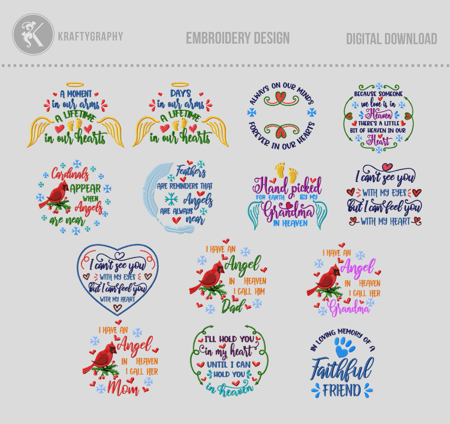 In Loving Memory Embroidery Designs Bundle – Christmas Memorial Machine Embroidery Patterns – For Ornaments, Pillows, Towels, Shirts & More-Kraftygraphy
