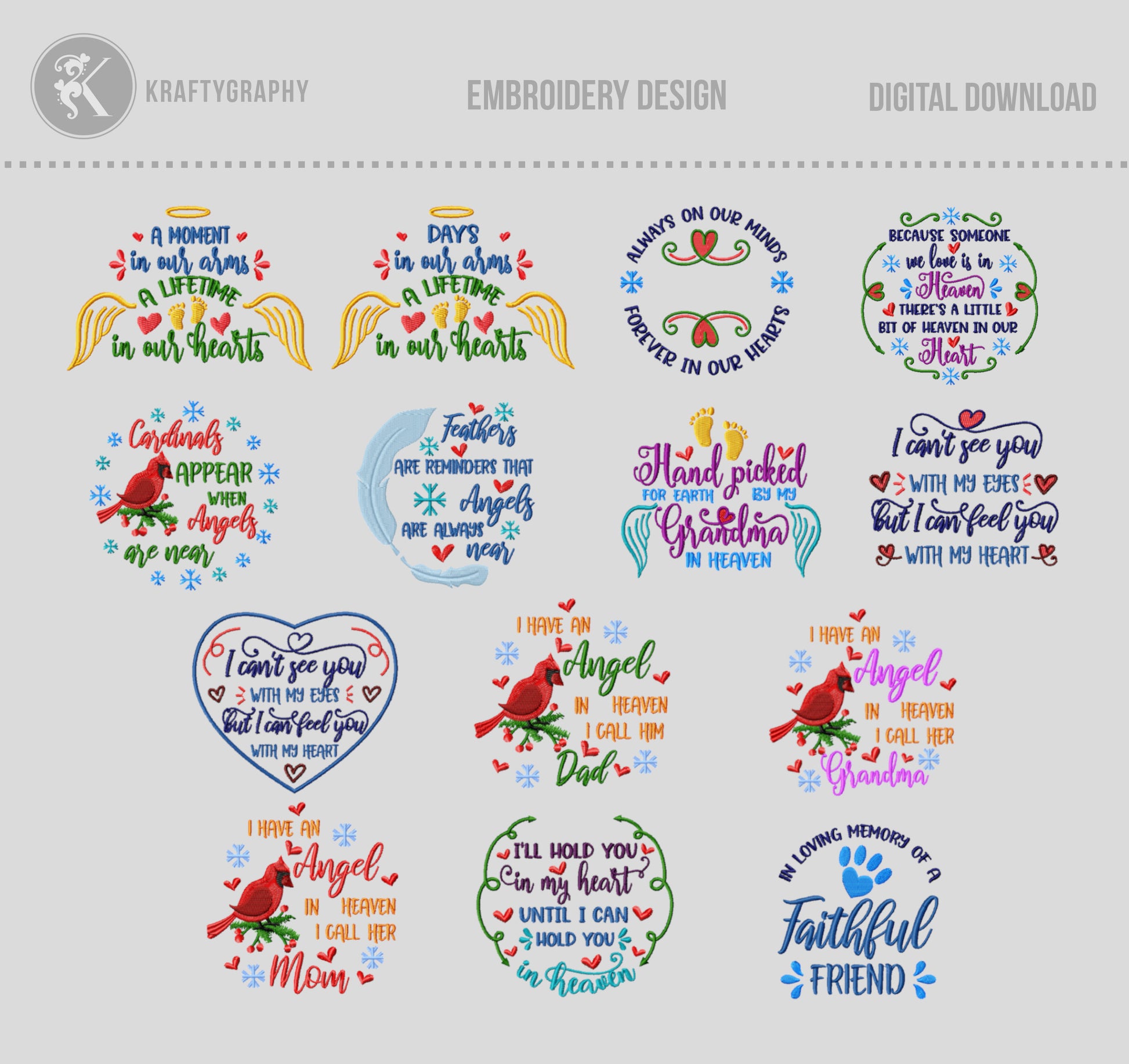 In Loving Memory Embroidery Designs Bundle – Christmas Memorial Machine Embroidery Patterns – For Ornaments, Pillows, Towels, Shirts & More-Kraftygraphy