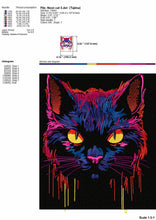 Load image into Gallery viewer, Neon cat face machine embroidery design, glowing black cat embroidery pattern, 5 sizes-Kraftygraphy
