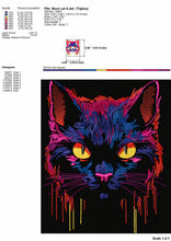 Load image into Gallery viewer, Neon cat face machine embroidery design, glowing black cat embroidery pattern, 5 sizes-Kraftygraphy

